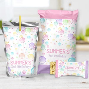 BUBBLES SNACK Package Bundle Bubbles Chip and Juice bag Bubbles Snacks Treat Bag Bubbles Rice Krispies labels Bubbles Chip Bag Wrapper