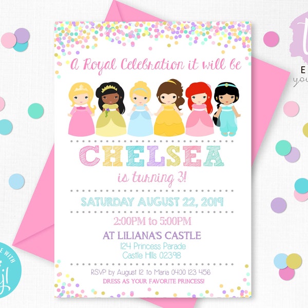 PRINCESS INVITATION Instant Download Princess Party Invitation Princess Editable Princess Birthday Invitation Princess party Corjl 0217