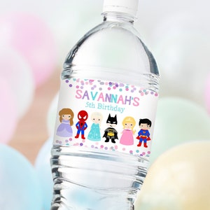 PRINCESS SUPERHERO WATER Labels Editable Princess Superhero Water Bottle label Printable Princess Superhero Party Decorations download