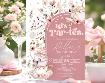 Wildflower Tea Party Birthday Invitation: Editable Lets Partea Digital Template