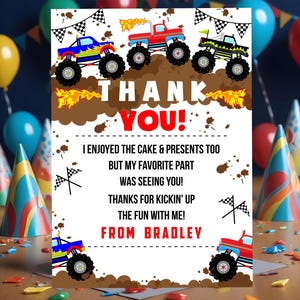 Carte de remerciement MONSTER TRUCK à téléchargement immédiat Carte de remerciement Monster Truck Carte de remerciement Modèle Corjl Monster Truck Fête d'anniversaire 0278