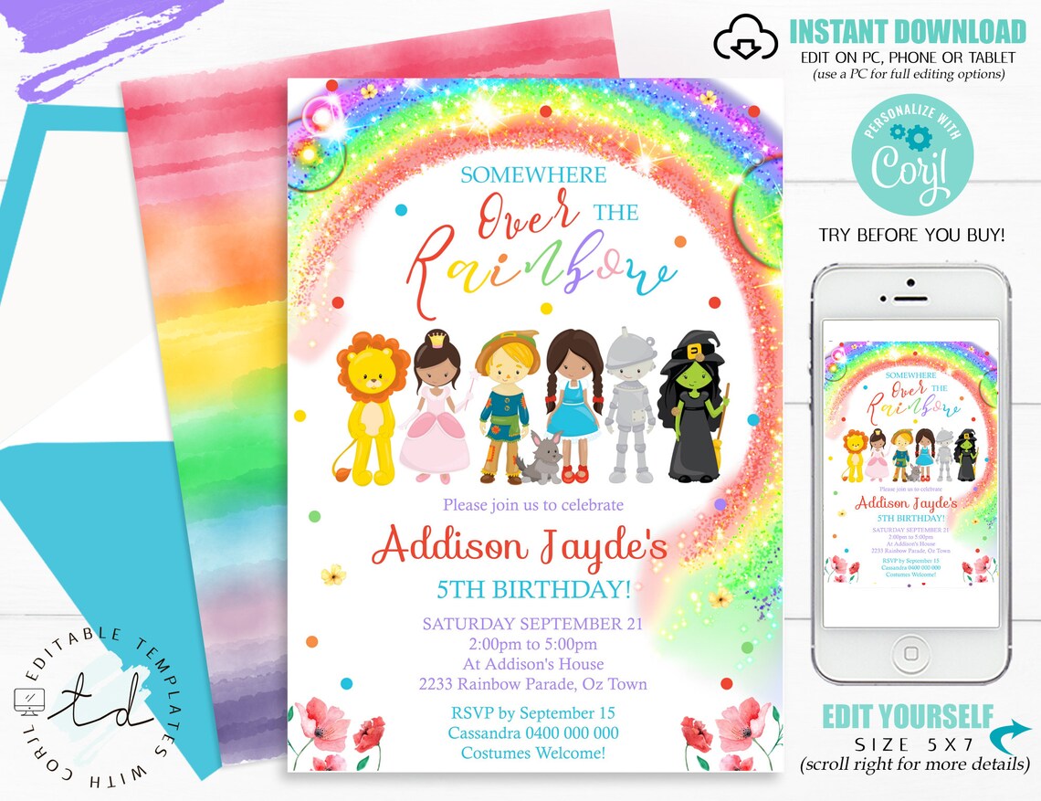 WIZARD OF OZ Invitation Instant Download Wizard of Oz | Etsy