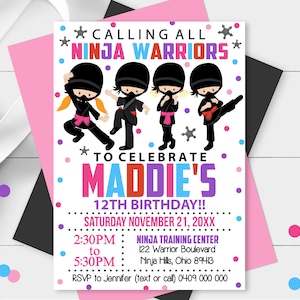 NINJA GIRL BOY Invitation Girl Boy Ninja Party Ninja Printables Karate Invitation Girl Ninja Birthday Party Pink Ninja Warrior Girl Corjl