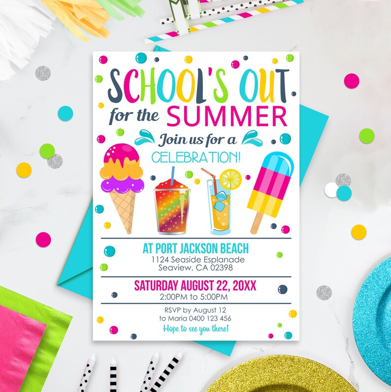 End of School Party Editable Schools Out Party Invitation - Etsy
