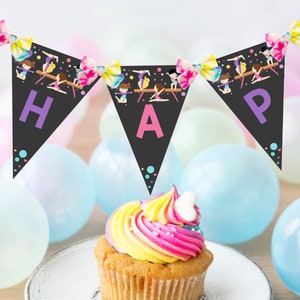 GYMNASTICS BANNER Editable Gymnastics Party Flag Gymnastics Birthday Banner Corjl Gymnastics Happy Birthday Banner Editable Bunting Decor
