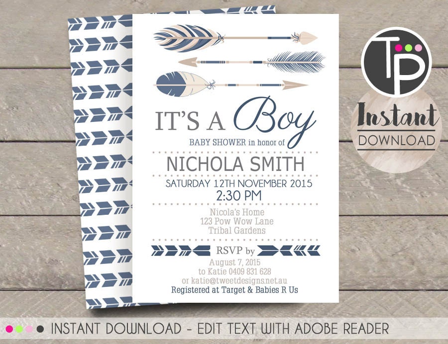 Tribal Arrow Baby Shower Invitation Instant 50