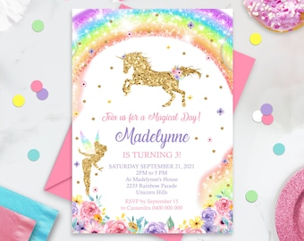 RAINBOW UNICORN Fairy Invitation Instant Download Unicorn Birthday Invitation Editable Rainbow Unicorn Party Fairy Unicorn Invitation 0223