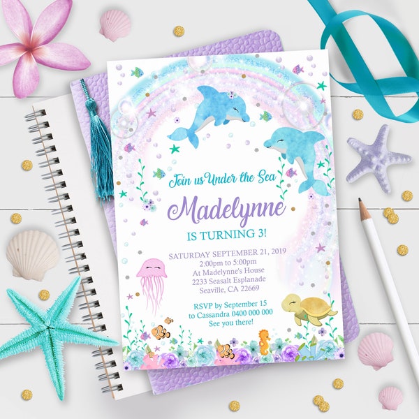 DOLPHIN Invitation Girl Dolphin Invitation Download Dolphin Invitation Girl Under the Sea Birthday Invitation Dolphin Party Invitation Corjl