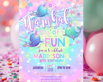 Editable Narwhal Birthday Invitation: Narwhal of Fun Party Evite (Digital Download)