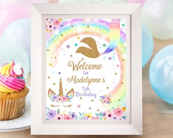 Rainbow Mermaid Unicorn Welcome Sign Editable Unicorn Welcome Birthday Sign Printable Welcome Sign Rainbow Unicorn Mermaid Decor 8x10 0227