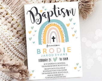 BOY BAPTISM INVITATION Instant Download Invitation Boy Boho Baptism Invitation Bohemian Baptism Invitation Boho Baptism Boy Rainbow Baptism