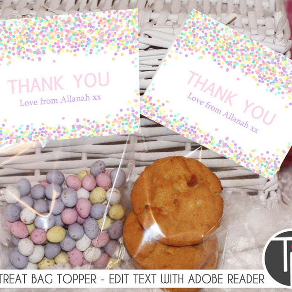 TREAT BAG TOPPER, Confetti Treat Bag Topper, Loot Bag Topper, Cookie bag topper, Cellophane bag topper, Edit text with Adobe Reader