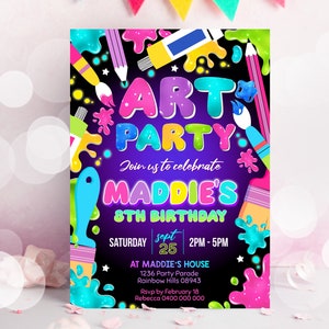 ART PARTY INVITATION Instant Download Neon Art Invitation Art and Craft Party Invitation Painting Invitation Art Birthday Invitation Drawing