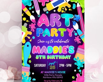 ART PARTY INVITATION Instant Download Neon Art Invitation Art and Craft Party Invitation Painting Invitation Art Birthday Invitation Drawing