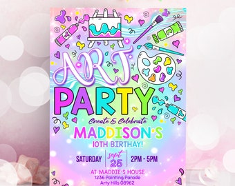 ART PARTY INVITATION Instant Download Neon Art Invitation Art and Craft Party Invitation Painting Invitation Let's Create Birthday Invite