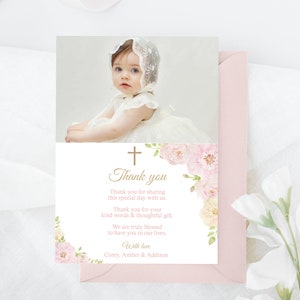 Foto di ragazza BATTESIMO RINGRAZIAMENTO Biglietto di auguri Download immediato Modificabile Battesimo Grazie Foto di ragazza Battesimo Grazie Rosa Battesimo Modificabile Corjl