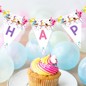 GYMNASTICS BANNER Editable Gymnastics Party Flag Gymnastics Birthday Banner Corjl Gymnastics Happy Birthday Banner Editable Bunting Decor