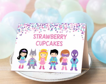 Superhero Food Tent Cards: Editable Pastel Labels (Instant Download)