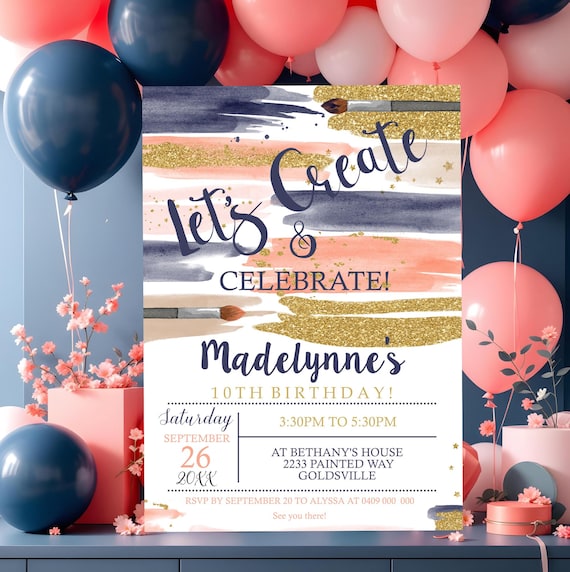 Art Party Invitation: DIY Painting, Craft Birthday Invite (Digital Download)