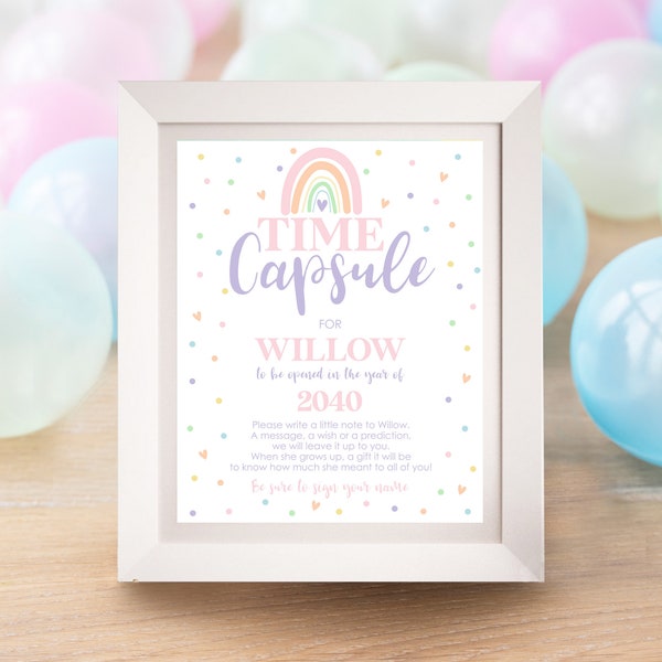 Editable Rainbow Time Capsule Pastel Rainbow 1st Birthday Printable Time Capsule Girl First Birthday Rainbow Time Capsule Corjl Template