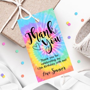 TIE DYE FAVOR tag Editable Tie Dye Favor Tags Printable Tye Die Favor Tags Rainbow Tie Dye Gift tags Tie Dye Thank you Tags Template Corjl