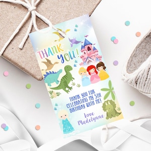 PRINCESS DINOSAUR FAVOR tag Editable Dinosaur Princess Favor Tags Printable Princess Dinosaur Favor Tags Dinosaur and Princess Favor Tags