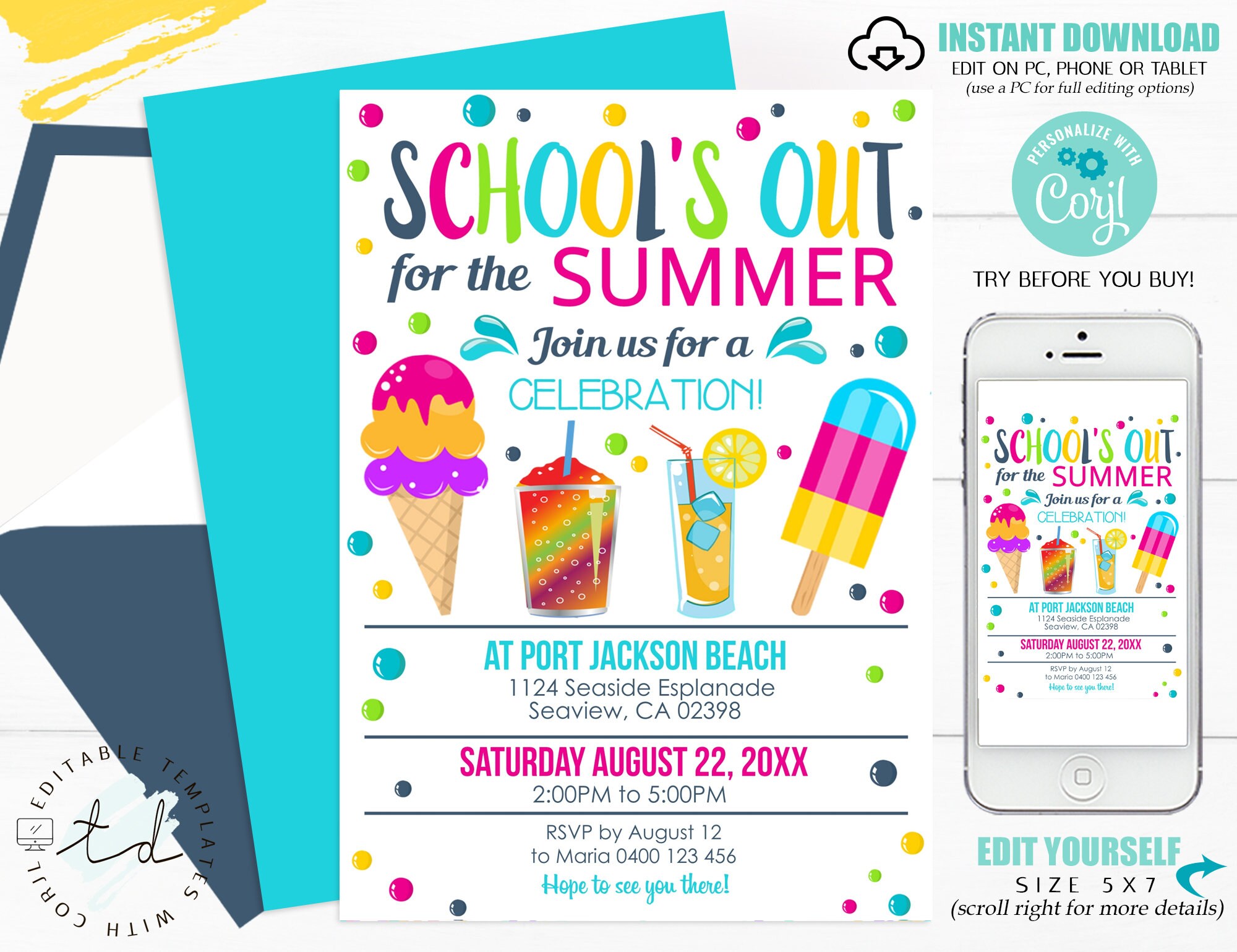 End of School Party Editable Schools Out Party Invitation - Etsy
