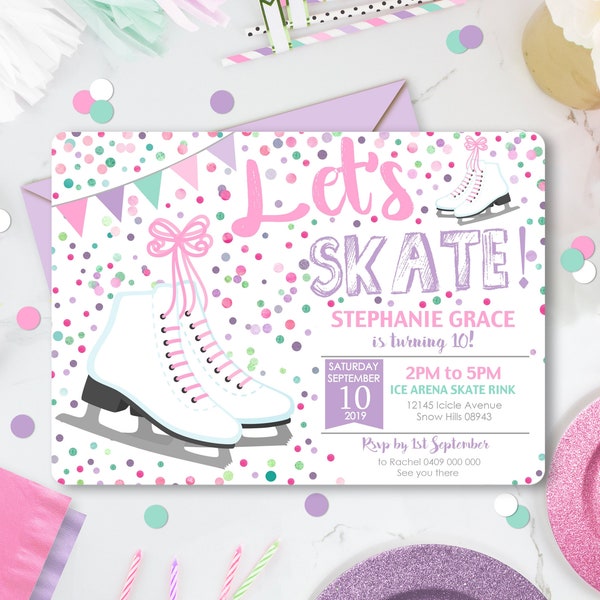 ICE SKATING INVITATION Ice Skating Party Invitation Ice Skate invitation Ice Skating Party Ice skating Invitation Girl Ice Skate Corjl