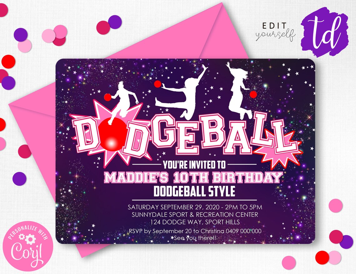 DODGEBALL INVITATION GIRL Instant Download Dodgeball Party Etsy UK