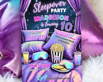 Sleepover Party Invitation: Editable Girl Pajama Birthday Invite (Digital Download)