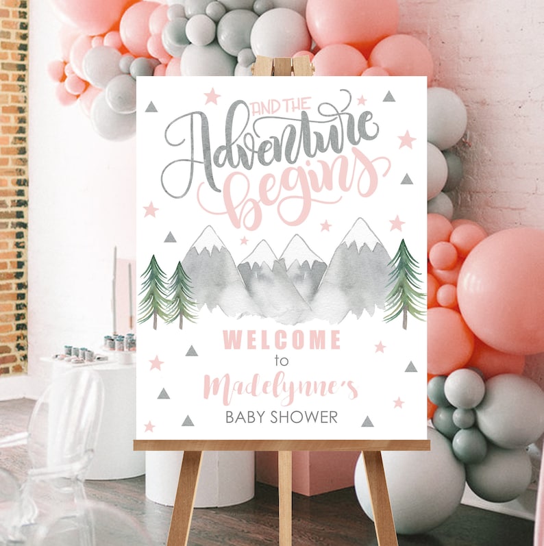 the adventure begins baby shower sign