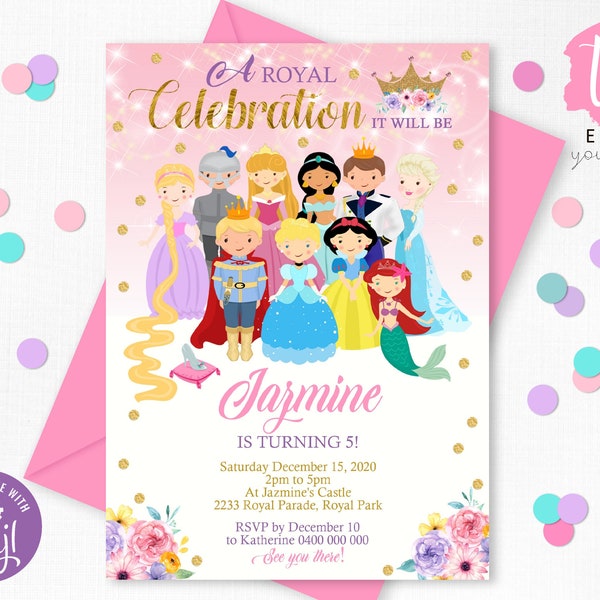 Princess and Prince Invitation Instant Download Prince and Princess Party Invitation Prince Princess Invite Editable Prince Princess 0253