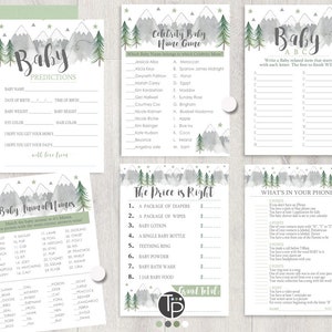 AVONTUURLIJKE BABYSHOWER Games Instant download Baby Shower Games Neutral Adventure Baby Shower Games Mountain Baby Shower Games Groen 0234