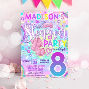 SLEEP OVER PARTY Invitation Slumber Invitation Sleep over Birthday Invitation Girl Pajama Party Editable Sleepover Slumber Party Invitation