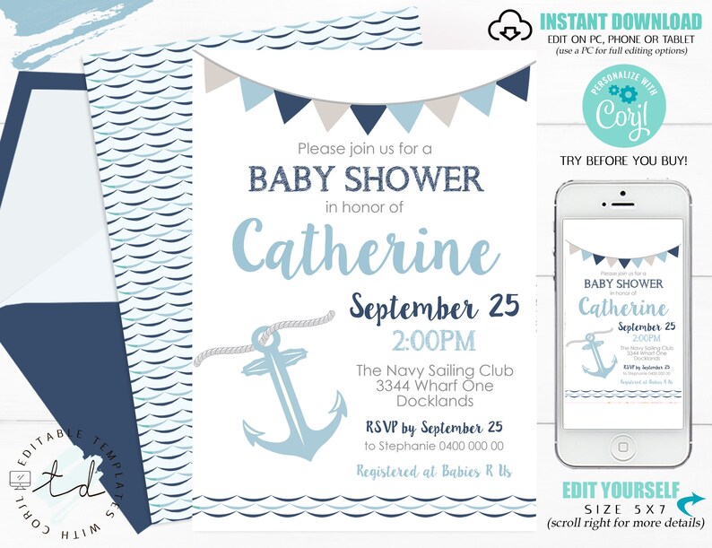 NAUTICAL BABY SHOWER Invitation Anchor Baby Shower Invitations Etsy
