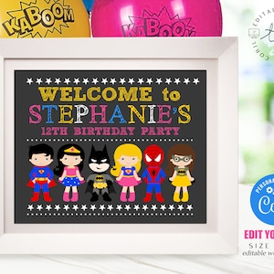 SUPERHERO WELCOME SIGN Instant Download Sign Girl Superhero Sign Superhero Birthday Welcome Sign Superhero Party Superhero Printables Corjl