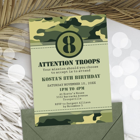 Editable Army Birthday Party Invitation - Boy Military Camo Party Editable Army Birthday Party Invitation - Boy Military Camo Party