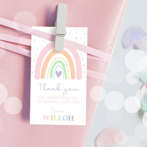 RAINBOW FAVOR tag Bearbeitbare Regenbogen Favor Tags Pastellfarbene druckbare moderne Regenbogen Favor Tags Regenbogen Geschenkanhänger Boho Rainbow Danke Tags