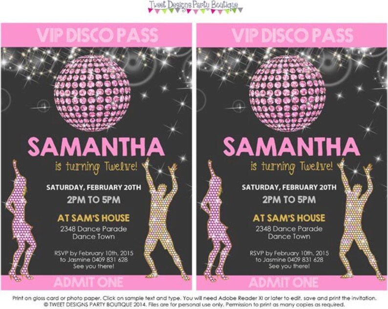 DISCO INVITATION Instant download DISCO Invitations Pink Etsy