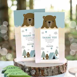 One Happy Little Camper FAVOR tag Editable Camping Favor Tags Bear Camping Favor Tags Happy Camper Gift tags Printable Camping Thank you Tag