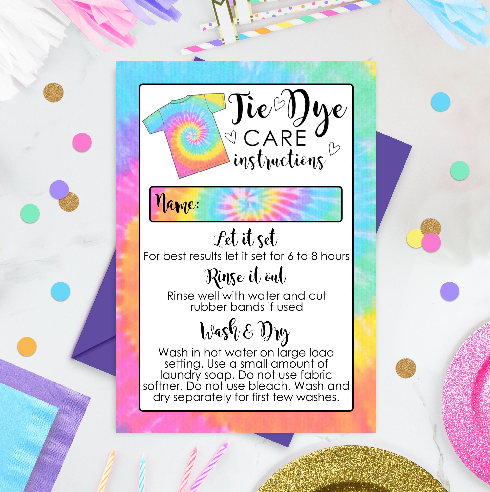 Tie Dye Washing Instructions Printable