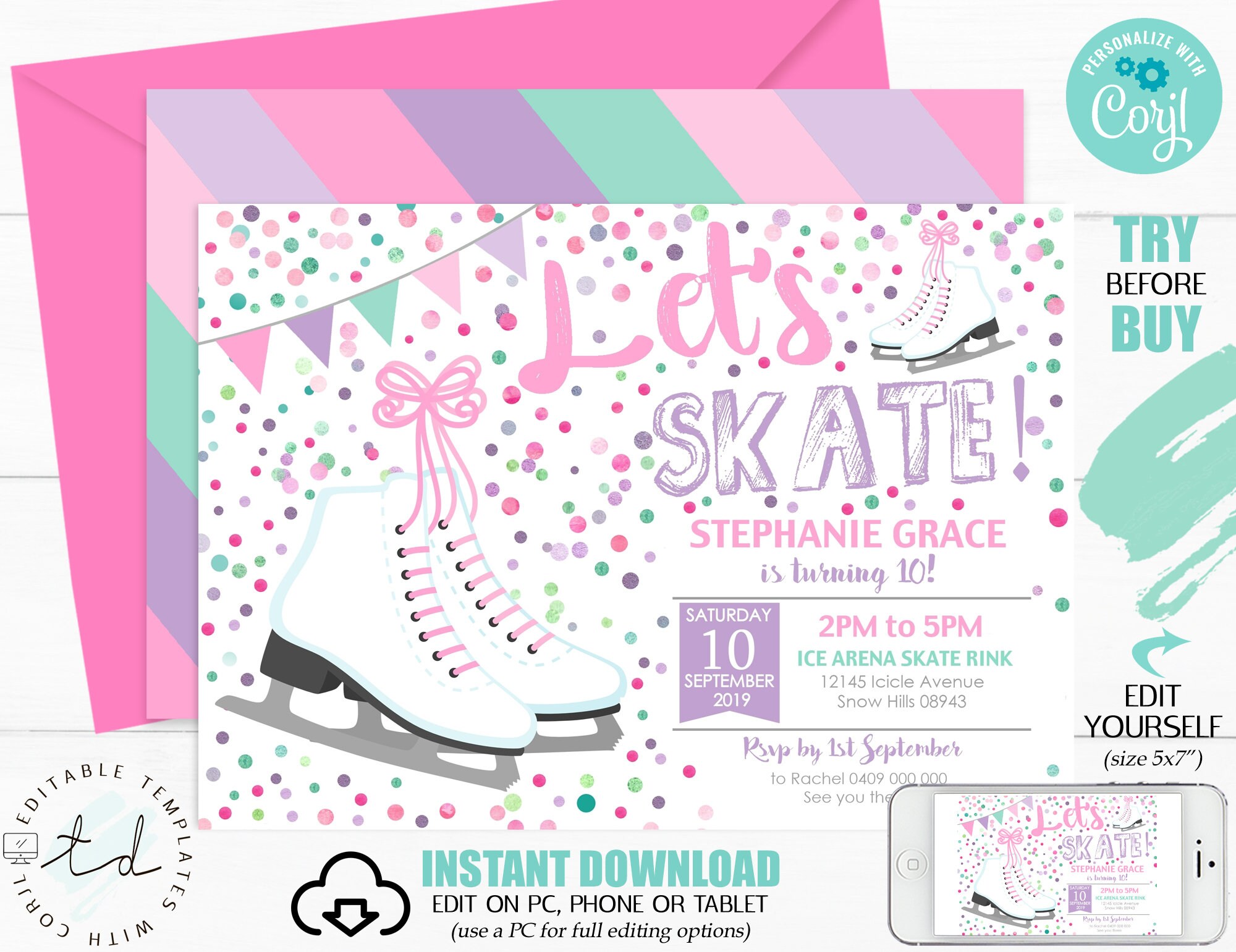 ICE SKATING INVITATION Ice Skating Party Invitation Ice Skate Etsy