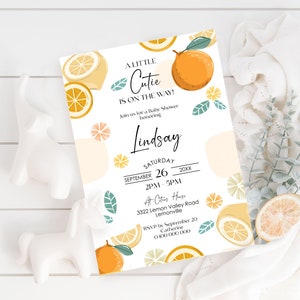 CITRUS BABY SHOWER Invitation Editable A little Cutie is on the Way Baby Shower Invite Digital Oranges Baby Shower Invite Instant Download