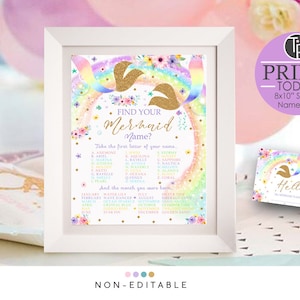 MERMAID PARTY GAME Instant Download Mermaid Game Rainbow Mermaid Party Mermaid Name Game Whats your Mermaid Name Game Mermaid Sign 0213