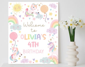 Rainbow Unicorn Welcome Sign: Editable Birthday Party Decor (Digital Download)