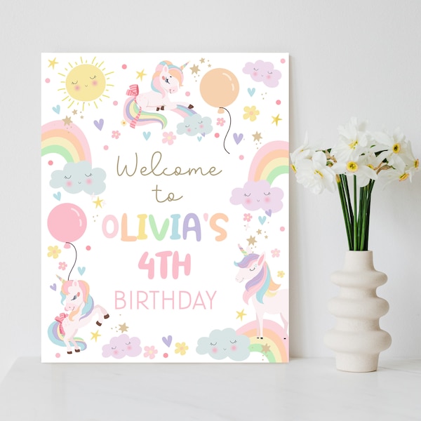 Rainbow UNICORN Welcome Sign Editable Unicorn Welcome Birthday Sign Unicorn Welcome Sign Rainbows and Unicorns Party Sign Printable U1