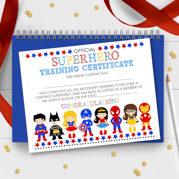 SUPERHERO Training Certificate Superhero Certificate Superhero Party Favor Instant Download Superhero Certificate Printable Superhero 0276