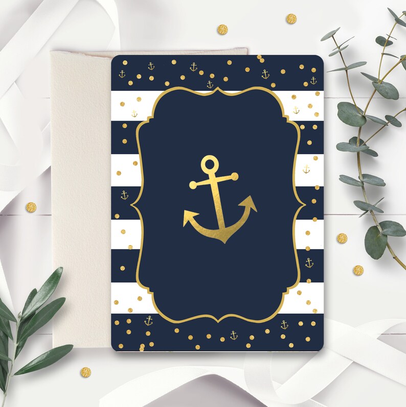 NAUTICAL THANK YOU Card Instant Download Navy Gold Anchor Thank you Instant Download Thank you Baptism Thank you Editable Nautical 0315 image 2
