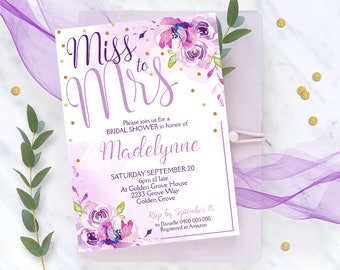 BRIDAL SHOWER Invitations Instant Download Miss to Mrs Bridal Shower invitations Purple Floral Bridal Shower Invitation Lilac Bridal Shower