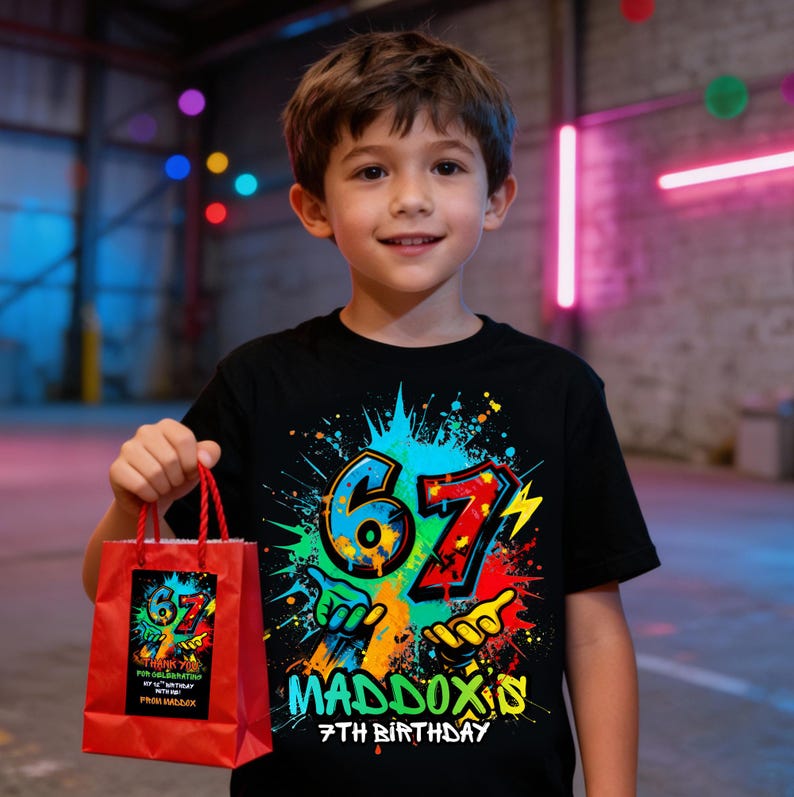 Six Seven Birthday T-Shirt Sublimation Design 6-7 PNG Template Digital Download image 1